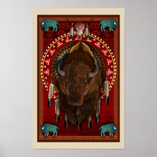 Cratemade Native American Buffalo Design Poster
