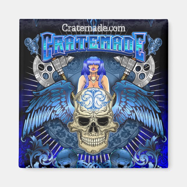 Cratemade Winged Skull Art Design Quadratmagnet Magnet (Vorne)
