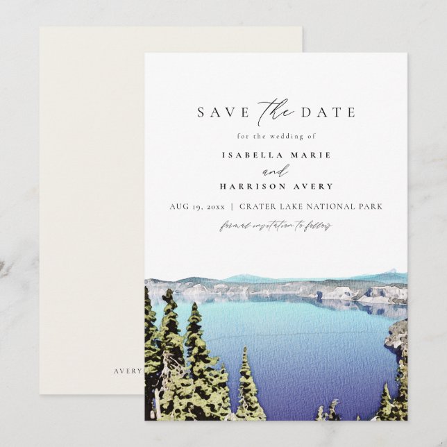 CRATER LAKE Nationalpark Skyline Save the Date Einladung (Vorne/Hinten)