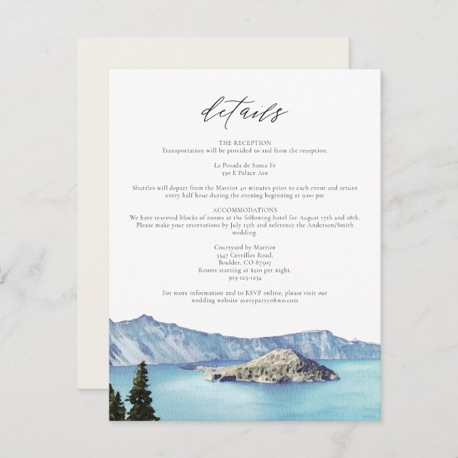 CRATER LAKE Nationalpark Zielort Details Karte (Vorne/Hinten)