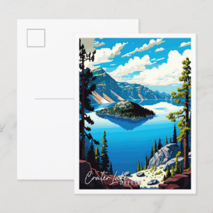 Crater Lake Oregon Vintage-Reiseillustration Postkarte