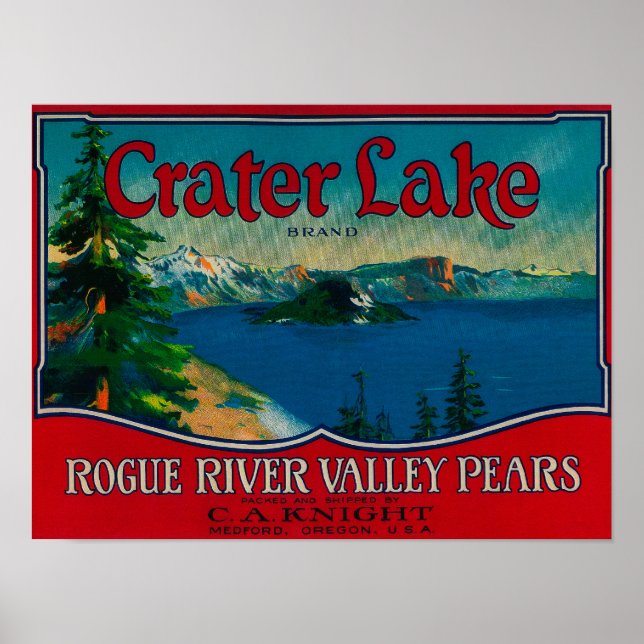 Crater Lake Pear Crate LabelMedford, OR Poster (Vorne)