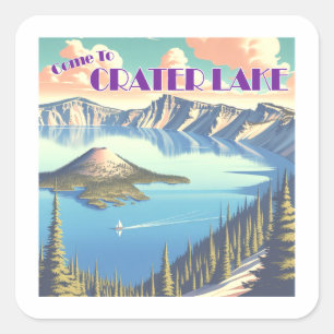 Crater Lake Vintage Poster Quadratischer Aufkleber
