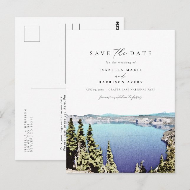 CRATER LAKE Zielort Save the Date Postkarte (Vorne/Hinten)