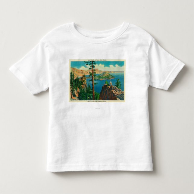 Crater See, der Zauberer-Insel im Abstand zeigt Kleinkind T-shirt (Vorderseite)