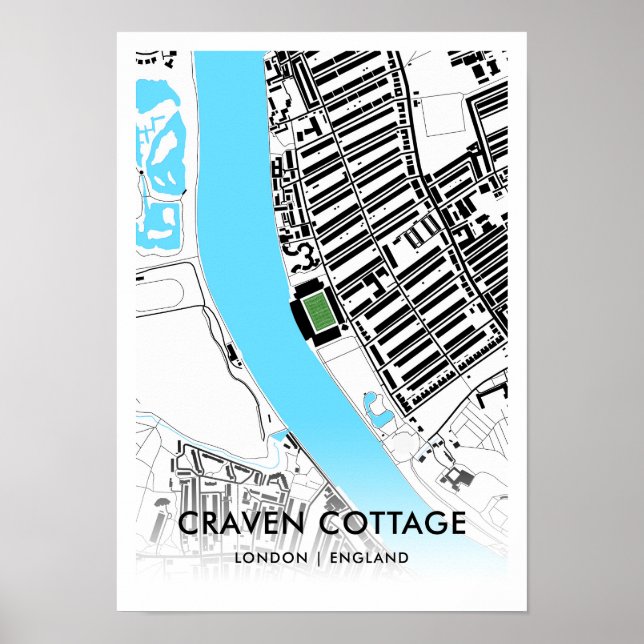 Craven Hütte Stadium Map - Zuhause von Fulham FC Poster (Vorne)