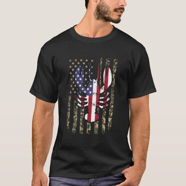 Crawfish American Flag Camo 4Th Of July Patriotic  T-Shirt (Vorderseite)