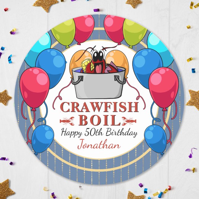 Crawfish Boil Birthday Seafood Party Runder Aufkleber (Crawfish Boil Birthday Seafood Party Classic Round Sticker Perfect for a birthday of any age!)