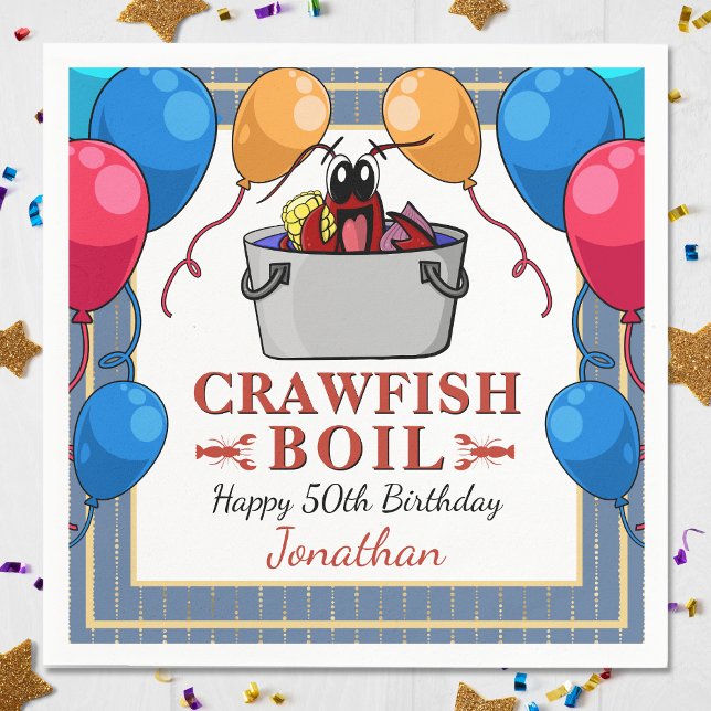 Crawfish Boil Birthday Seafood Party Serviette (Crawfish Boil Birthday Seafood Party Napkins! Perfect for a birthday of any age!)