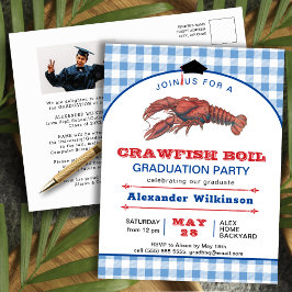 Crawfish Boil Blue Kariert GRAD Foto Einladung Postkarte