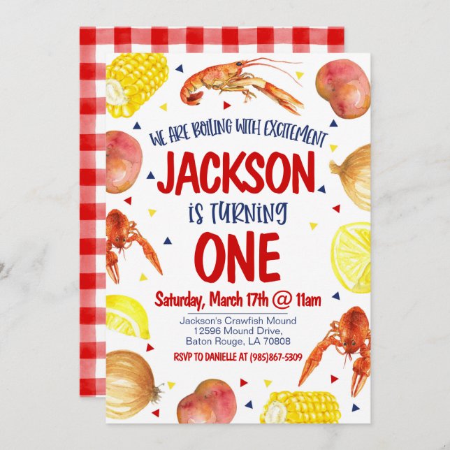 Crawfish Boil Einladung zum ersten Geburtstag (Vorne/Hinten)