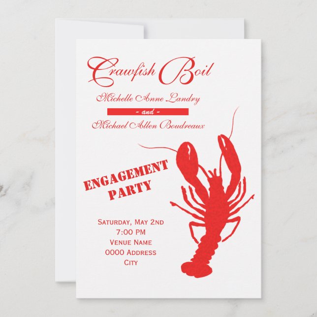 Crawfish Boil-Engagement-Partei Einladung (Vorderseite)