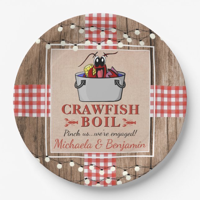 Crawfish Boil-Engagement-Partei Pappteller (Vorderseite)
