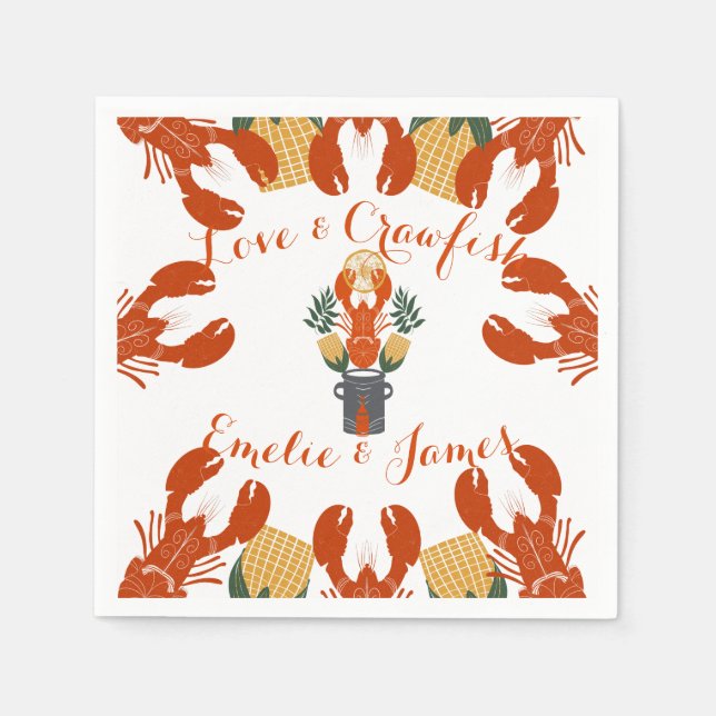 Crawfish Boil Engagement Party & Crawfish Liebe Serviette (Vorderseite)