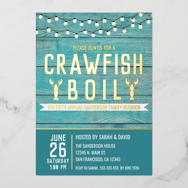 Crawfish Boil Family Wiedersehen Meeresfrüchte Par Folieneinladung (Vorderseite)