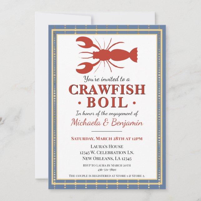 Crawfish Boil Hummer Party Blaue Verlobung Einladung (Vorderseite)