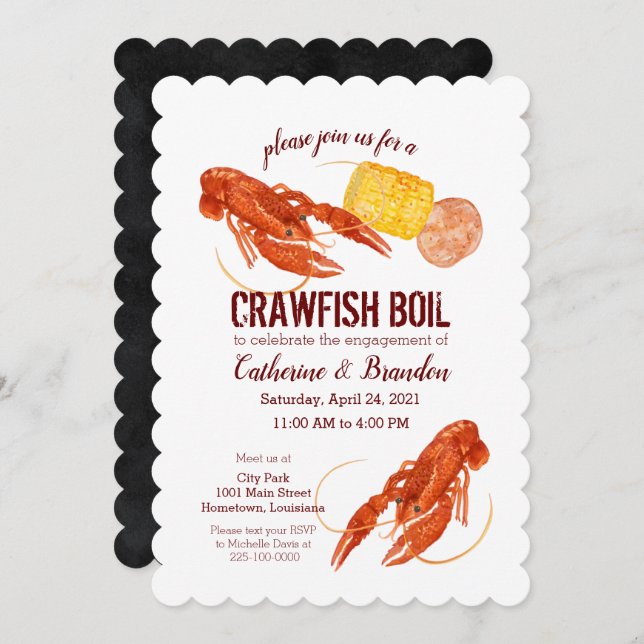 Crawfish Boil Illustrierte Einladung (Vorne/Hinten)