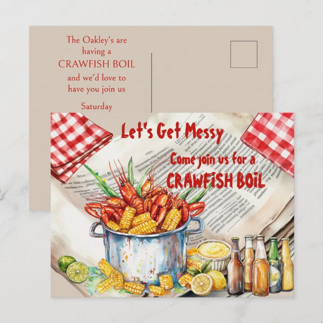 Crawfish Boil Let's Get Messy Postkarte (Vorne/Hinten)