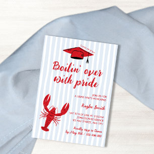 Crawfish Boil Light Blue & Red Doodle Grad Party Einladung