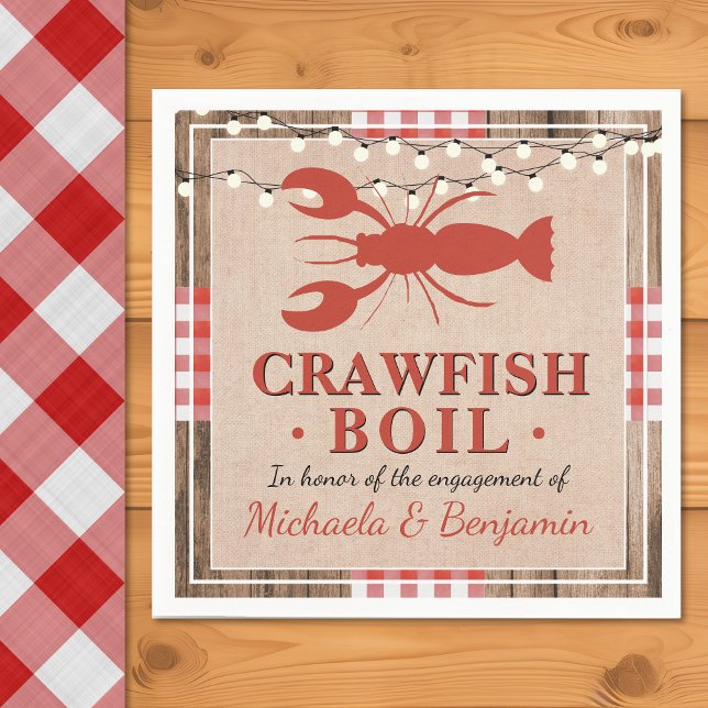 Crawfish Boil Lobster Engagement Party Rustikal Serviette (Crawfish Boil Lobster Engagement Party Rustic Napkins)