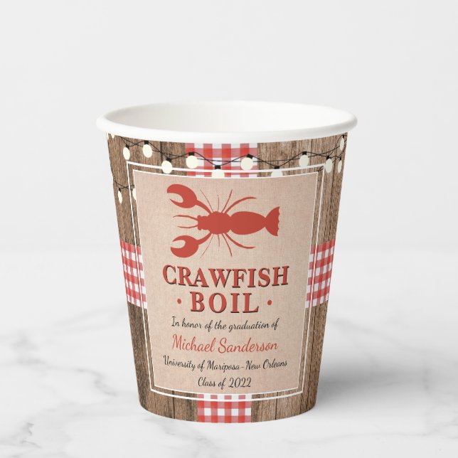 Crawfish Boil Lobster Rustic Graduation Party Pappbecher (Vorderseite)