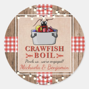 Crawfish Boil Lobster Rustikale Engagement Party Runder Aufkleber