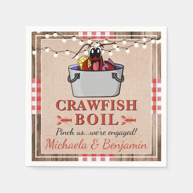 Crawfish Boil Lobster Rustikale Engagement Party Serviette (Vorderseite)
