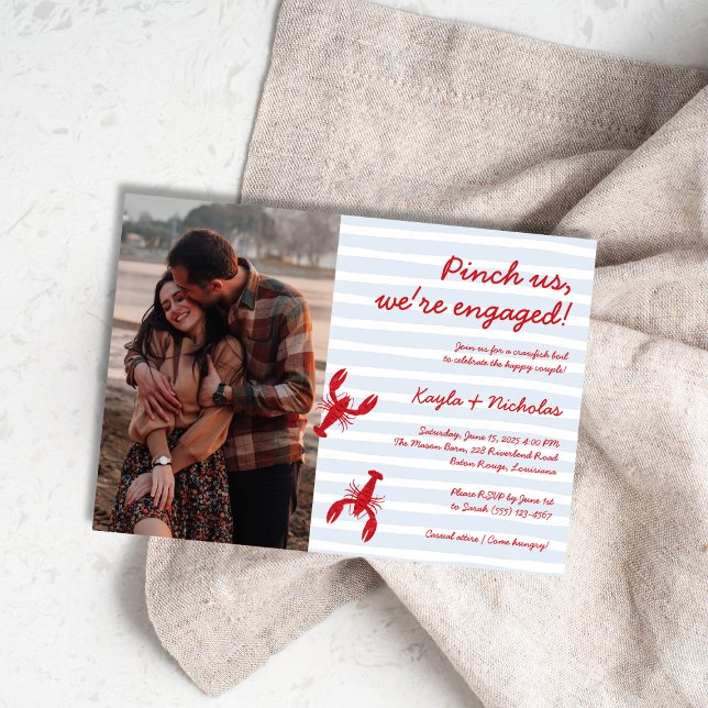 Crawfish Boil Pinch Foto Verlobung Einladung (Crawfish Boil Pinch Us Photo Engagement Invitation)