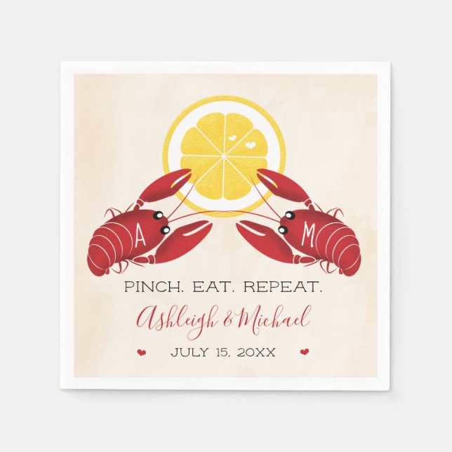 Crawfish Boil Polterabend Napkins Mit Monogramm Serviette (Vorderseite)