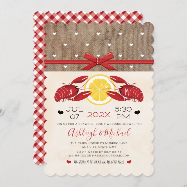 Crawfish Boil Polterabend Paare Monogram Invi Einladung (Vorne/Hinten)