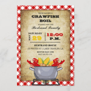 Crawfish Boil Pot Red Checkered Gingham Einladung