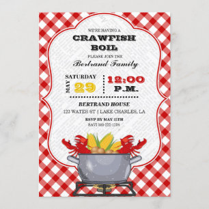 Crawfish Boil Pot Red Checkered Gingham Einladung