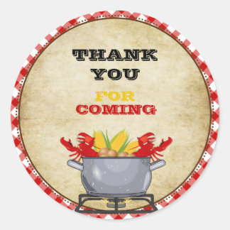 Crawfish Boil Pot Red Checkered Gingham Runder Aufkleber