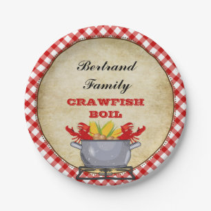 Crawfish Boil Pot Red Karo Gingham Pappteller