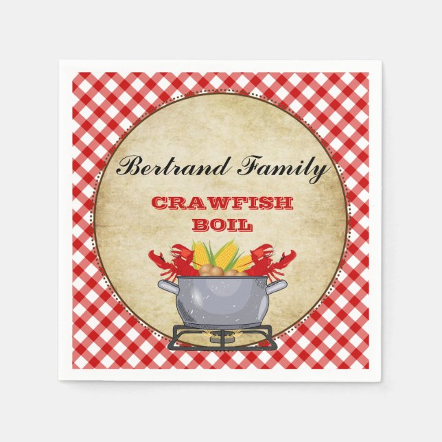 Crawfish Boil Pot Red Karo Gingham Serviette (Vorderseite)