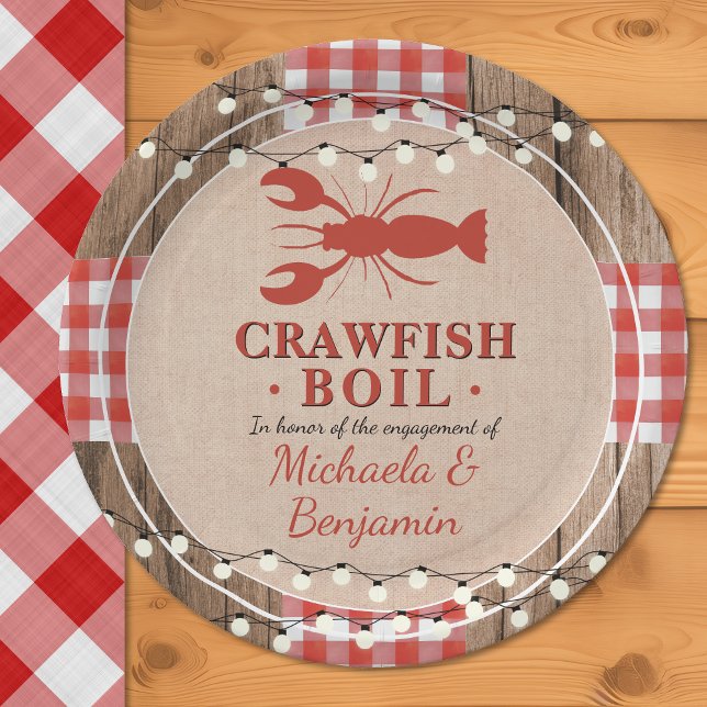 Crawfish Boil Rustikale Paare Engagement Partei Pappteller (Crawfish Boil Rustic Couples Engagement Party Paper Plates)