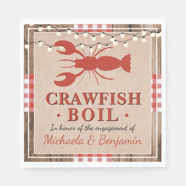 Crawfish Boil Rustikale Paare Engagement Partei Serviette (Vorderseite)