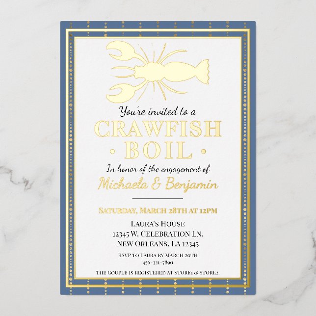 Crawfish Boil Seafood Blue Engagement Party Folieneinladung (Vorderseite)