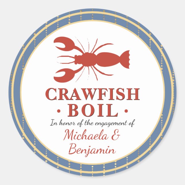 Crawfish Boil Seafood Blue Engagement Party Runder Aufkleber (Vorderseite)