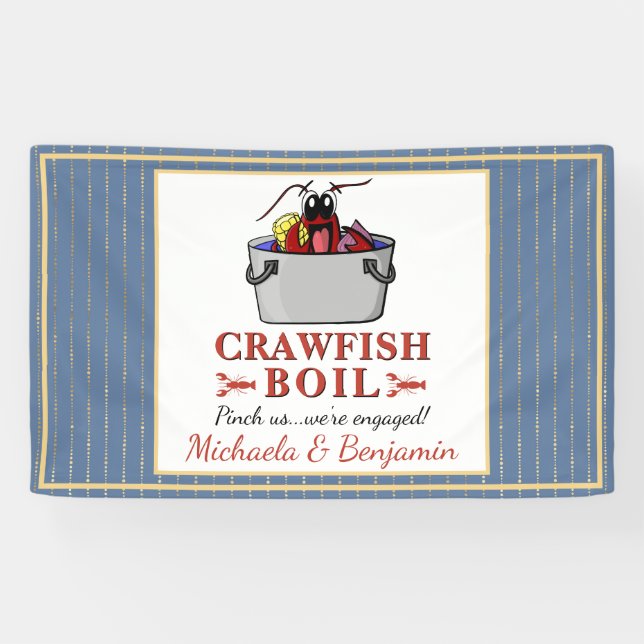 Crawfish Boil Seafood Blue Gold Engagement Party Banner (Horizontal)