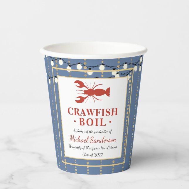 Crawfish Boil Seafood Blue Graduation Party Pappbecher (Vorderseite)