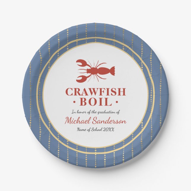 Crawfish Boil Seafood Blue Graduation Party Pappteller (Vorderseite)