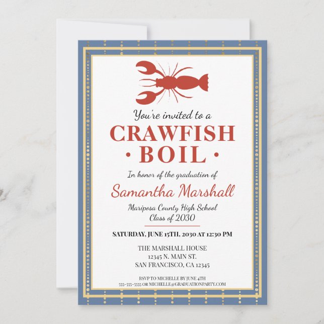 Crawfish Boil Seafood High School Graduation Party Einladung (Vorderseite)