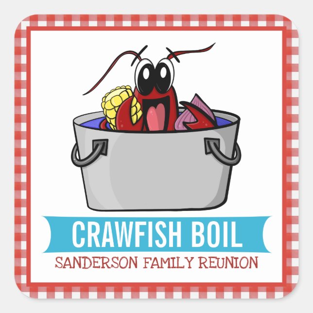 Crawfish Boil Seafood Party Picnic Family Wiederse Quadratischer Aufkleber (Vorderseite)