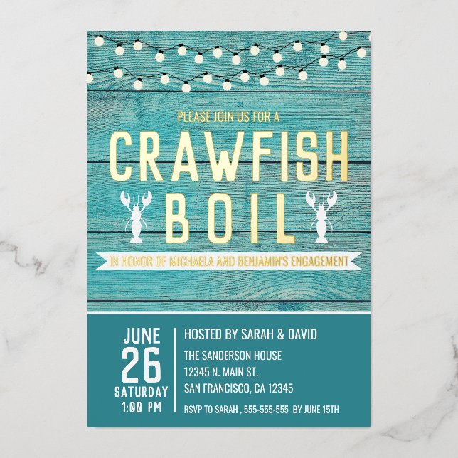 Crawfish Booking Special Event Blue Engagement Par Folieneinladung (Vorderseite)