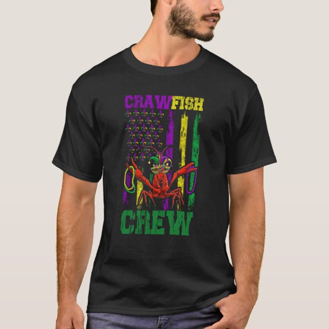 Crawfish Crew Perlen Mardi Gras Flagge Dab Kinder  T-Shirt (Vorderseite)