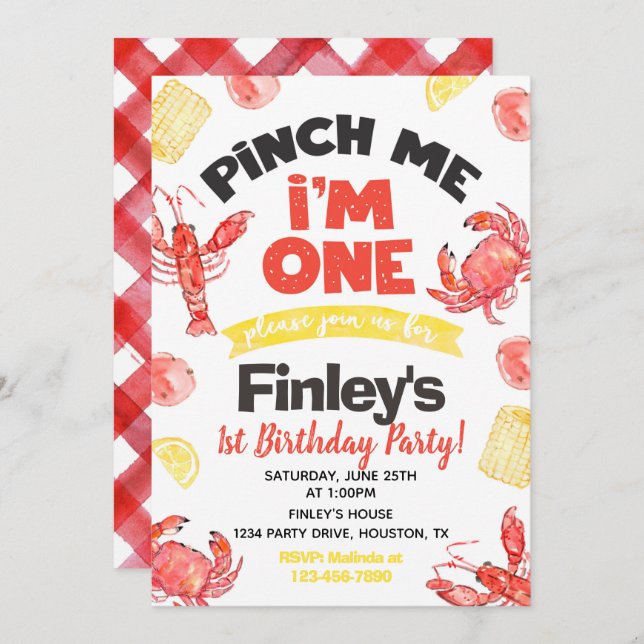 Crawfish Einladung zum Geburtstag | 1. Geburtstag (Vorne/Hinten)