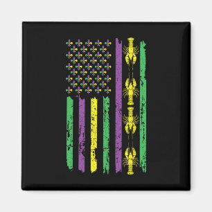 Crawfish Flag Louisiana Beads Mardi Festival Mardi Magnet
