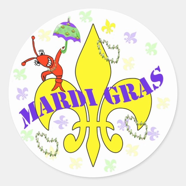 Crawfish Fleur de Lys Mardi Gras Runder Aufkleber (Vorderseite)