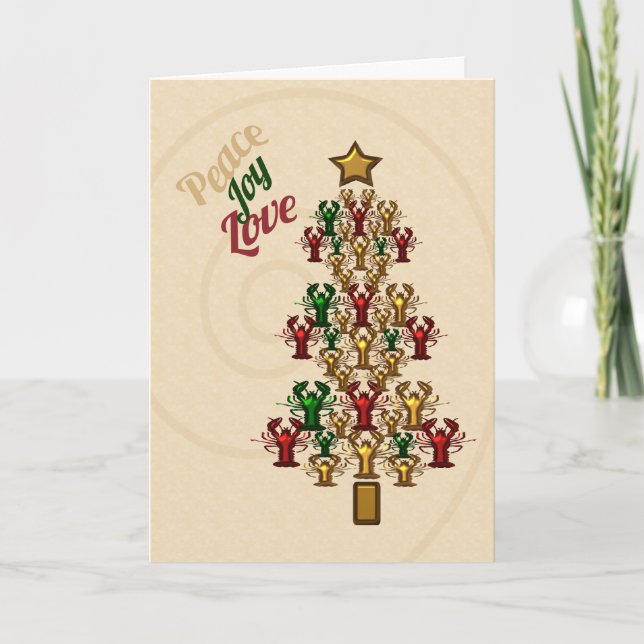 Crawfish Lobster Peace Love Joy Christmas Tree Feiertagskarte (Vorderseite)